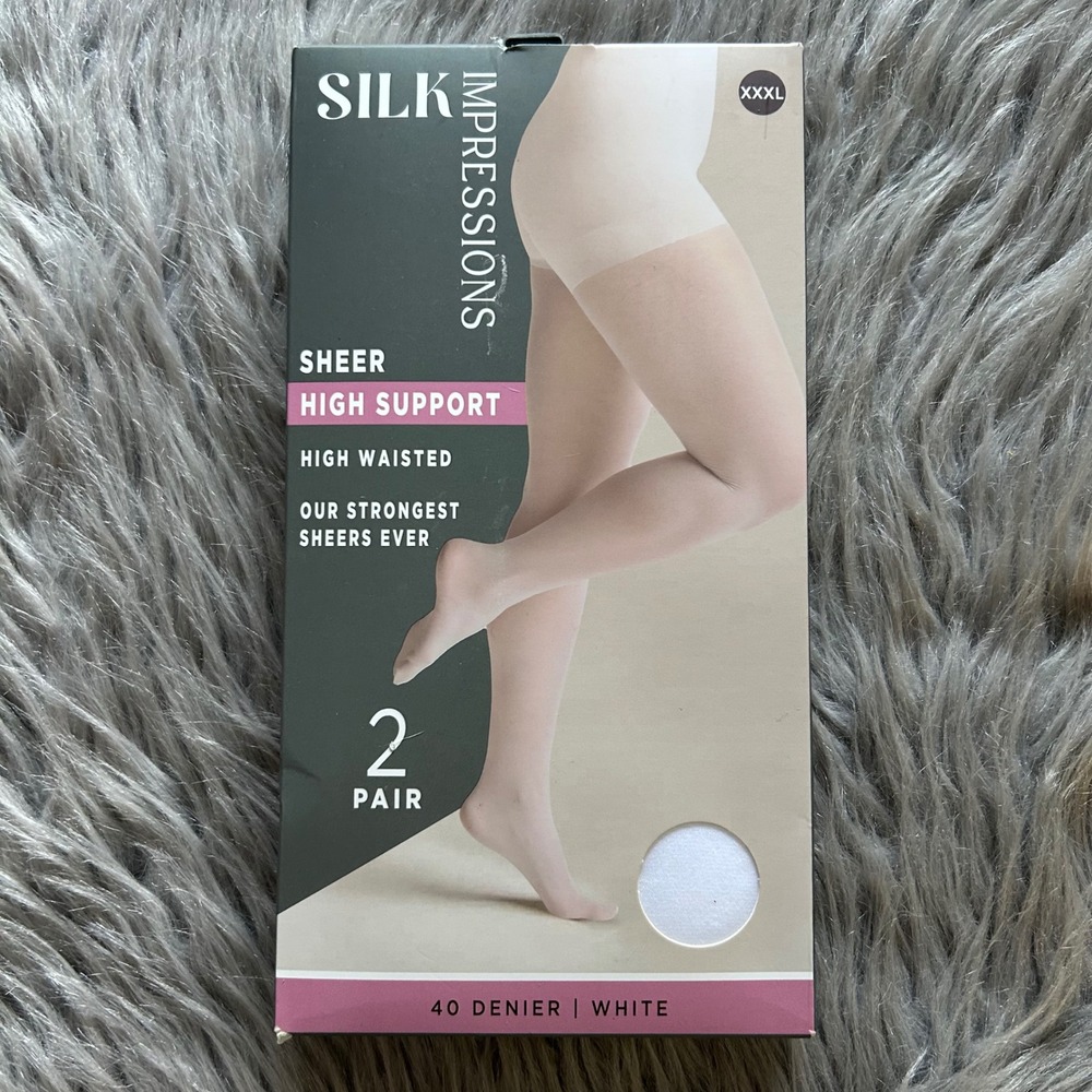 Silk Impressions High Support Sheer Tights Womens Size XXXL White High Waisted‎
